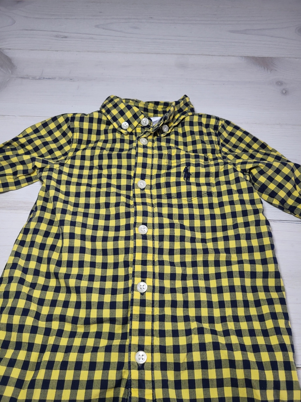 Ralph Lauren Baby Outfit Yellow Navy Gingham Collared Cotton One-Piece Preppy. - Picture 2 of 8